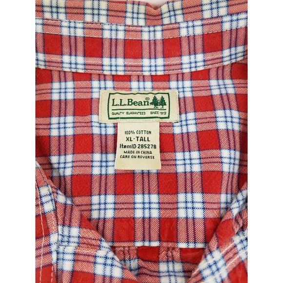 LL Bean Button Up Shirt Mens Size XLT Red  Long Sleeve Plaid Casual Preppy B46 - Picture 4 of 9
